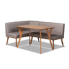 Baxton Studio Odessa Mid-Century Modern Grey Fabric Upholstered and Walnut Brown Finished Wood 3-Piece Dining Nook Set