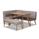 Baxton Studio Odessa Mid-Century Modern Grey Fabric Upholstered and Walnut Brown Finished Wood 4-Piece Dining Nook Set