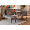 Baxton Studio Odessa Mid-Century Modern Grey Fabric Upholstered and Walnut Brown Finished Wood 4-Piece Dining Nook Set