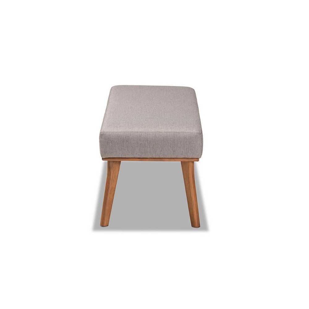 Baxton Studio Odessa Mid-Century Modern Grey Fabric Upholstered and Walnut Brown Finished Wood Dining Bench WHI-BBT8054-Grey-Walnut-Bench