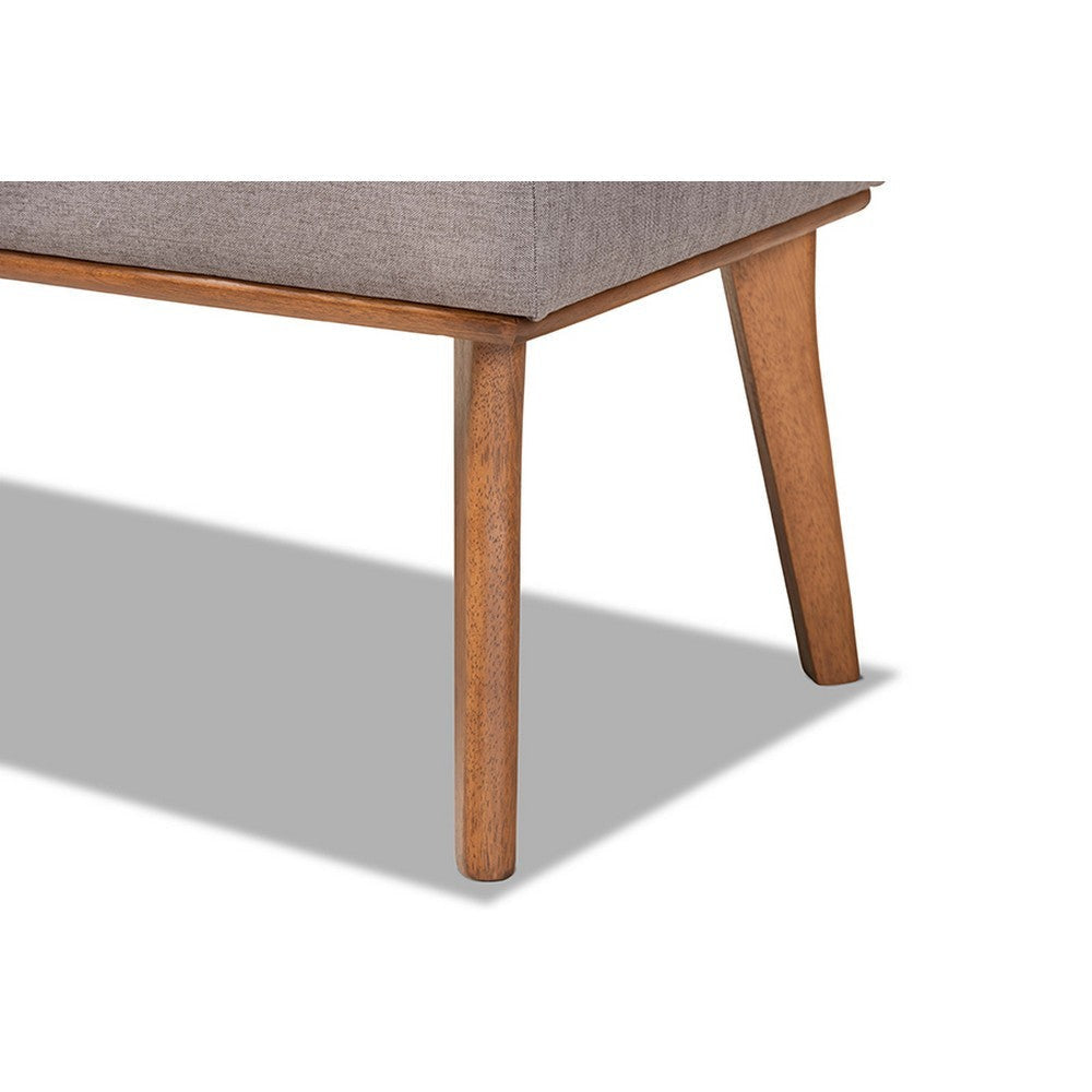 Baxton Studio Odessa Mid-Century Modern Grey Fabric Upholstered and Walnut Brown Finished Wood Dining Bench WHI-BBT8054-Grey-Walnut-Bench