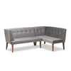 Baxton Studio Stewart Mid-Century Modern Grey Velvet Upholstered and Walnut Brown Finished Wood 2-Piece Dining Nook Banquette Set