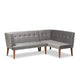 Baxton Studio Stewart Mid-Century Modern Grey Velvet Upholstered and Walnut Brown Finished Wood 2-Piece Dining Nook Banquette Set