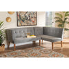 Baxton Studio Stewart Mid-Century Modern Grey Velvet Upholstered and Walnut Brown Finished Wood 2-Piece Dining Nook Banquette Set