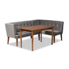 Baxton Studio Stewart Mid-Century Modern Grey Velvet Upholstered and Walnut Brown Finished Wood 3-Piece Dining Nook Set