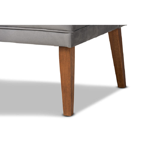 Baxton Studio Stewart Mid-Century Modern Grey Velvet Upholstered and Walnut Brown Finished Wood 3-Piece Dining Nook Set