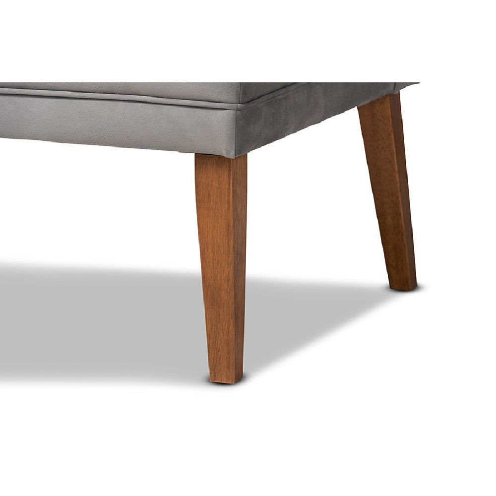 Baxton Studio Stewart Mid-Century Modern Grey Velvet Upholstered and Walnut Brown Finished Wood 3-Piece Dining Nook Set