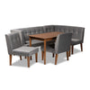 Baxton Studio Stewart Mid-Century Modern Grey Velvet Upholstered and Walnut Brown Finished Wood 5-Piece Dining Set