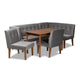 Baxton Studio Stewart Mid-Century Modern Grey Velvet Upholstered and Walnut Brown Finished Wood 5-Piece Dining Set