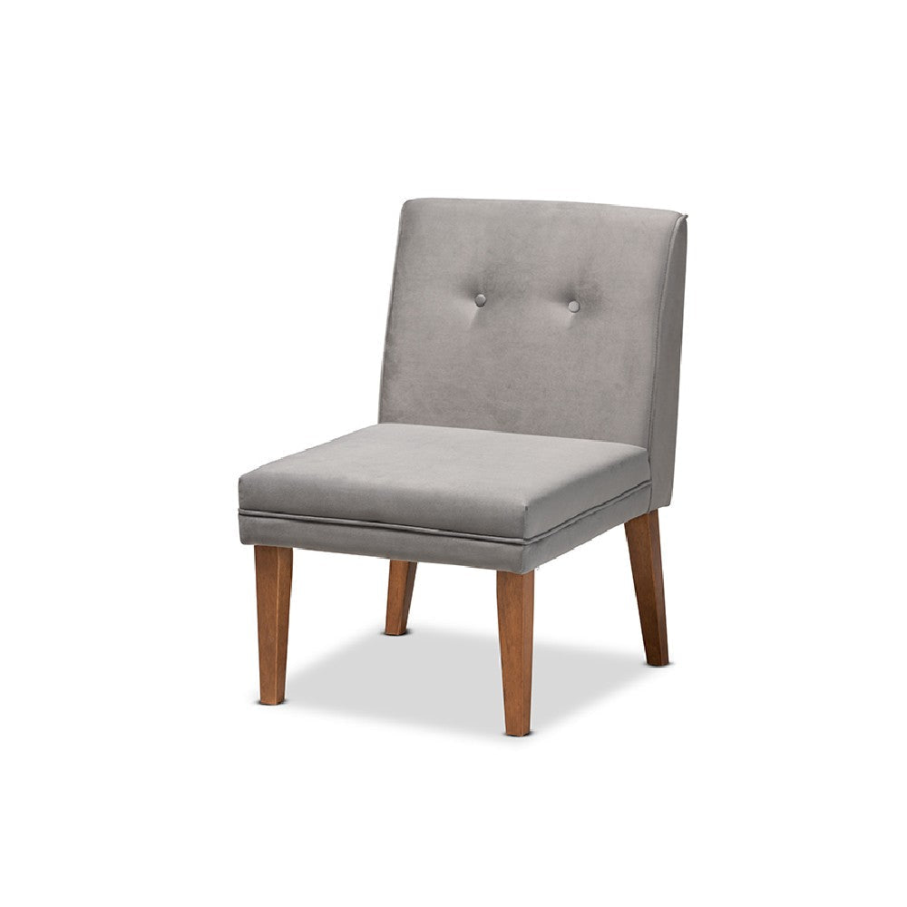 Baxton Studio Stewart Mid-Century Modern Grey Velvet Upholstered and Walnut Brown Finished Wood Dining Chair