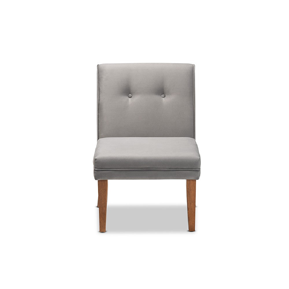 Baxton Studio Stewart Mid-Century Modern Grey Velvet Upholstered and Walnut Brown Finished Wood Dining Chair