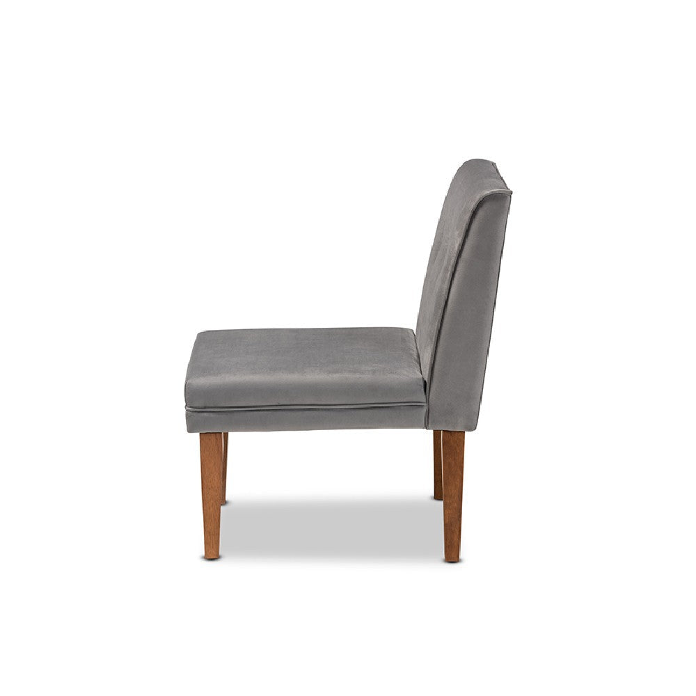 Baxton Studio Stewart Mid-Century Modern Grey Velvet Upholstered and Walnut Brown Finished Wood Dining Chair