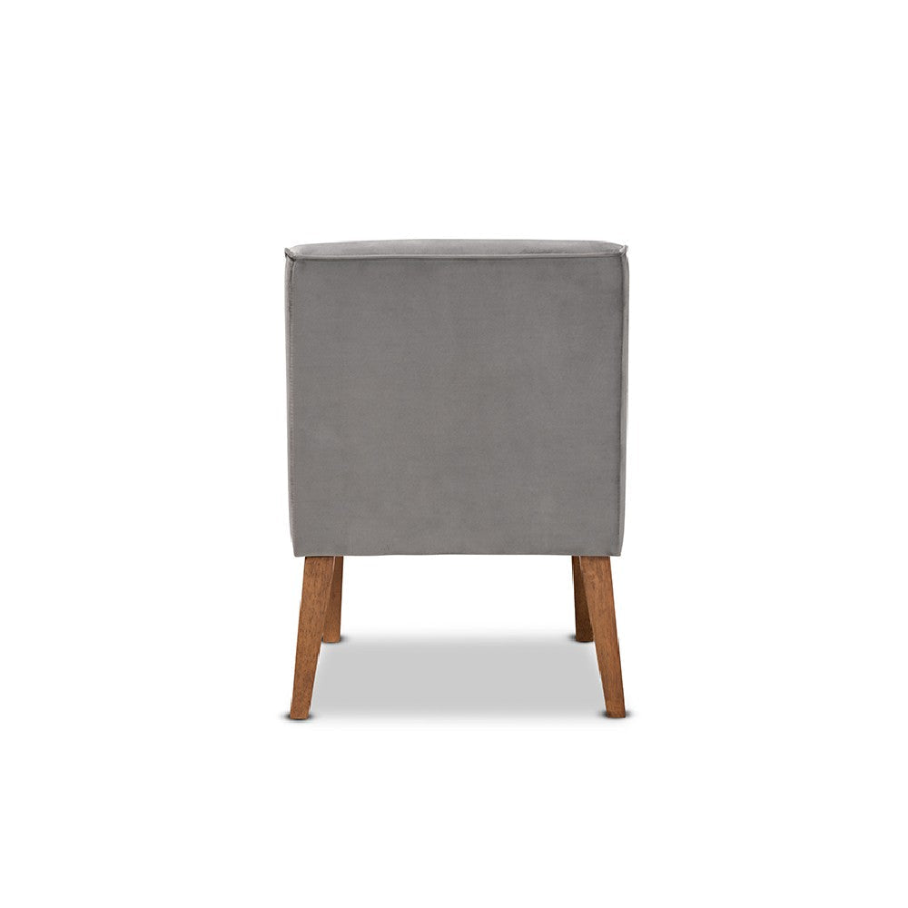 Baxton Studio Stewart Mid-Century Modern Grey Velvet Upholstered and Walnut Brown Finished Wood Dining Chair