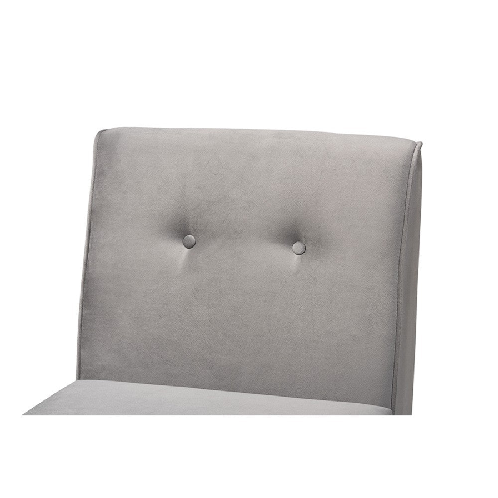 Baxton Studio Stewart Mid-Century Modern Grey Velvet Upholstered and Walnut Brown Finished Wood Dining Chair