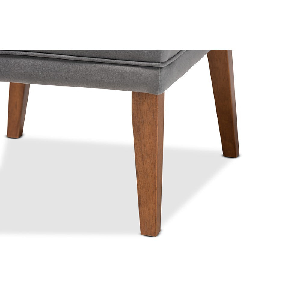 Baxton Studio Stewart Mid-Century Modern Grey Velvet Upholstered and Walnut Brown Finished Wood Dining Chair