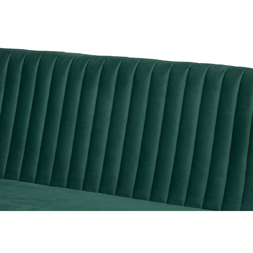 Baxton Studio Alvis Mid-Century Modern Emerald Green Velvet Upholstered and Walnut Brown Finished Wood 2-Piece Dining Nook Banquette Set