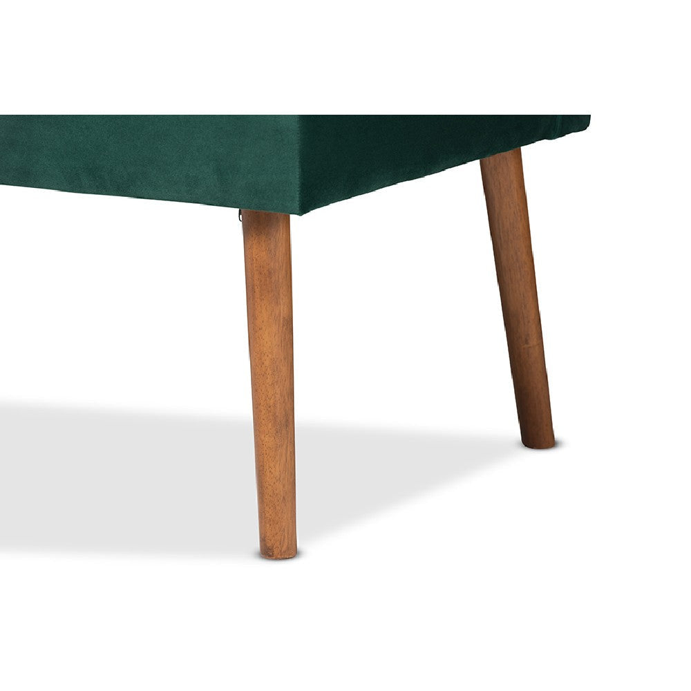 Baxton Studio Alvis Mid-Century Modern Emerald Green Velvet Upholstered and Walnut Brown Finished Wood 2-Piece Dining Nook Banquette Set