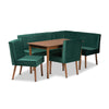 Baxton Studio Alvis Mid-Century Modern Emerald Green Velvet Upholstered and Walnut Brown Finished Wood 5-Piece Dining Nook Set