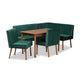 Baxton Studio Alvis Mid-Century Modern Emerald Green Velvet Upholstered and Walnut Brown Finished Wood 5-Piece Dining Nook Set