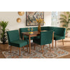 Baxton Studio Alvis Mid-Century Modern Emerald Green Velvet Upholstered and Walnut Brown Finished Wood 5-Piece Dining Nook Set
