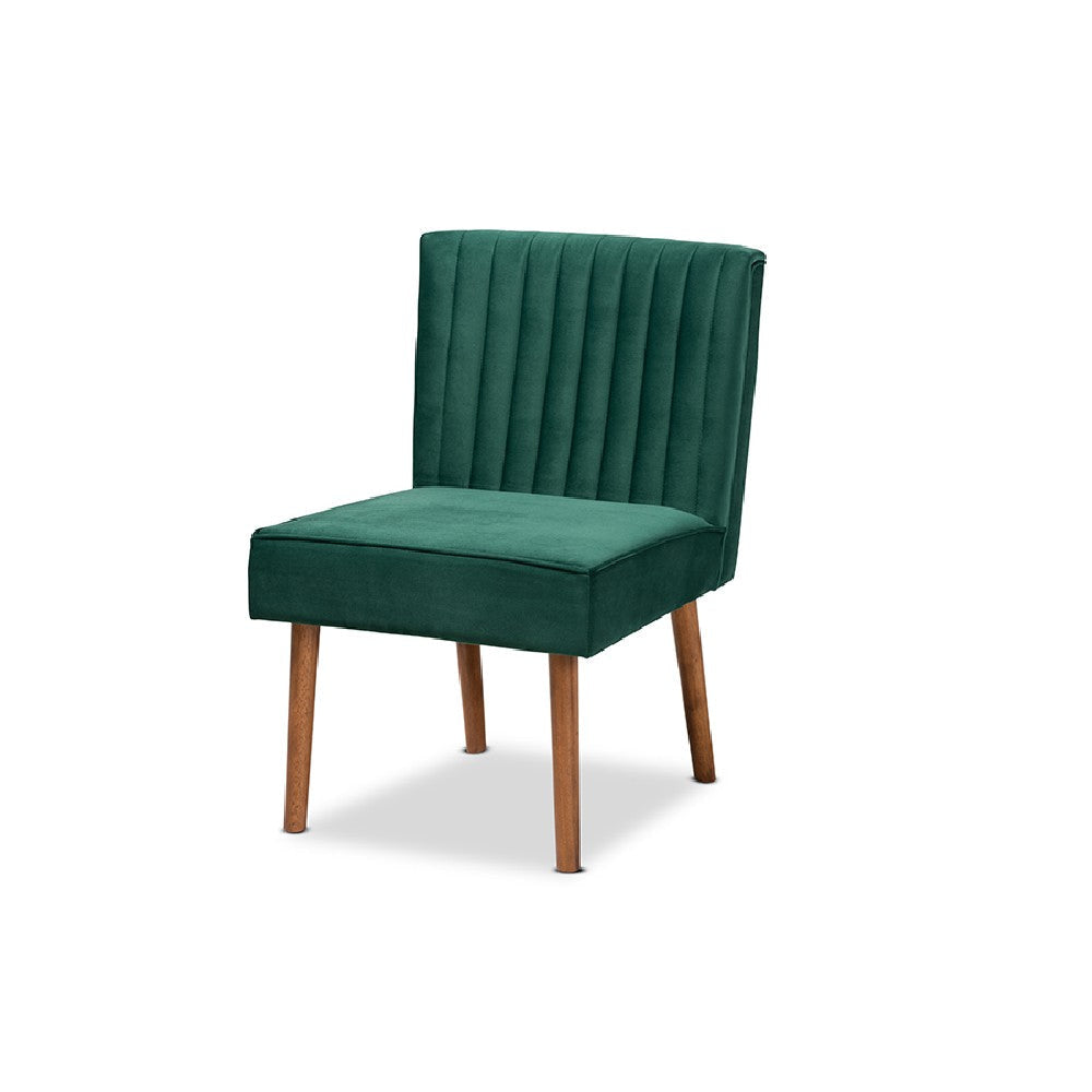 Baxton Studio Alvis Mid-Century Modern Emerald Green Velvet Upholstered and Walnut Brown Finished Wood Dining Chair