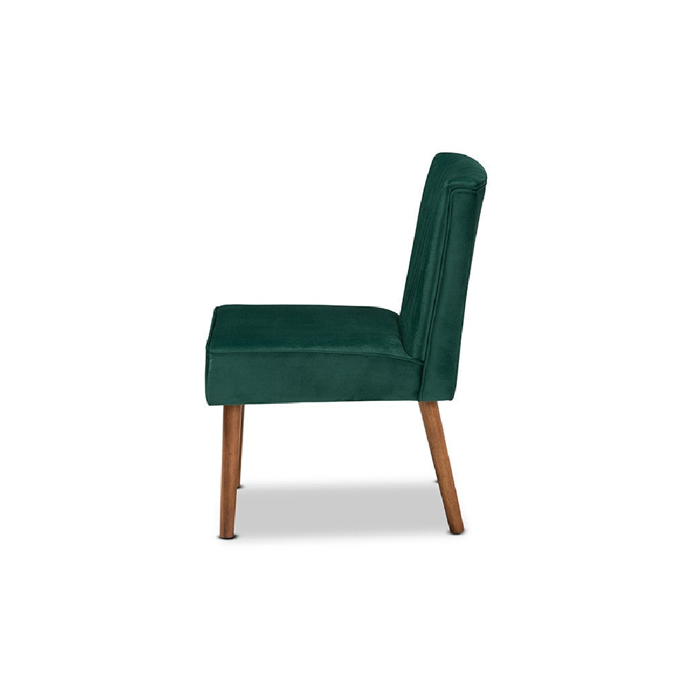 Baxton Studio Alvis Mid-Century Modern Emerald Green Velvet Upholstered and Walnut Brown Finished Wood Dining Chair