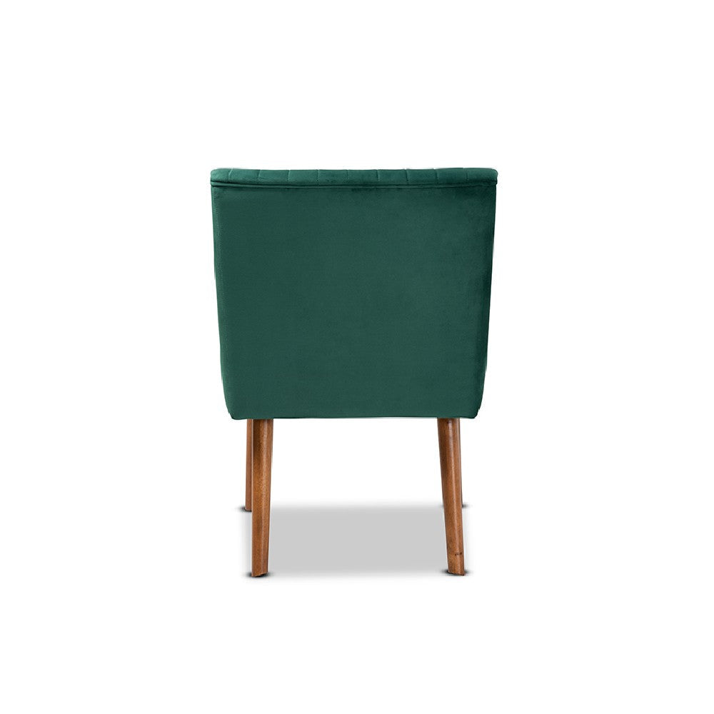 Baxton Studio Alvis Mid-Century Modern Emerald Green Velvet Upholstered and Walnut Brown Finished Wood Dining Chair