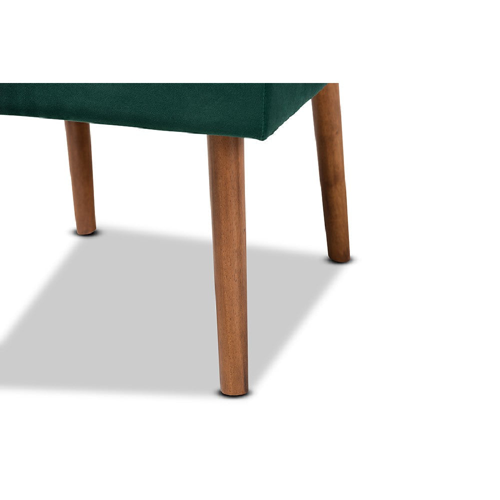 Baxton Studio Alvis Mid-Century Modern Emerald Green Velvet Upholstered and Walnut Brown Finished Wood Dining Chair