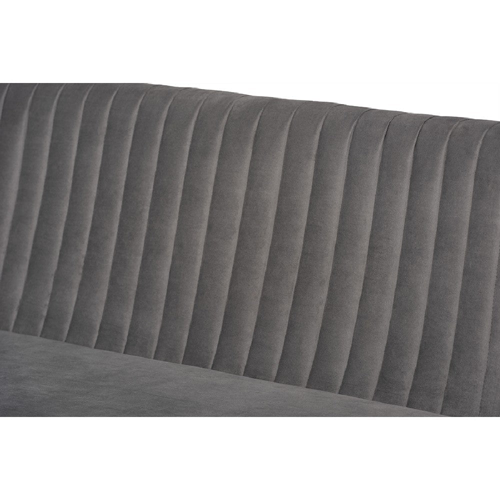 Baxton Studio Alvis Mid-Century Modern Grey Velvet Upholstered and Walnut Brown Finished Wood 2-Piece Dining Nook Banquette Set