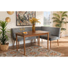 Baxton Studio Alvis Mid-Century Modern Grey Velvet Upholstered and Walnut Brown Finished Wood 3-Piece Dining Nook Set