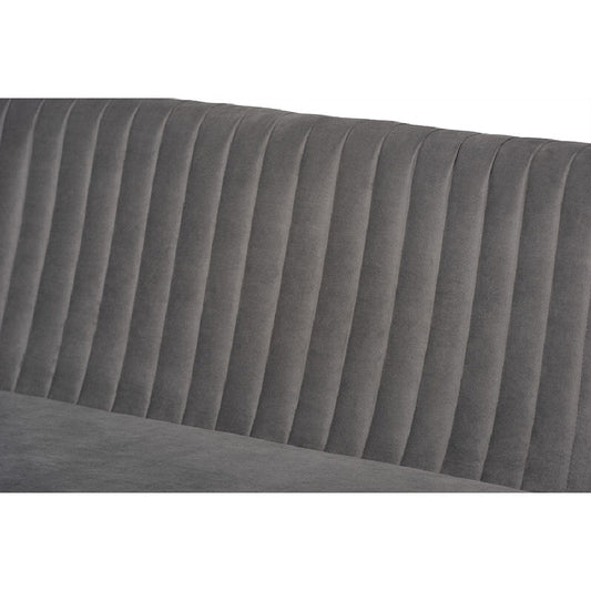 Baxton Studio Alvis Mid-Century Modern Grey Velvet Upholstered and Walnut Brown Finished Wood 4-Piece Dining Nook Set