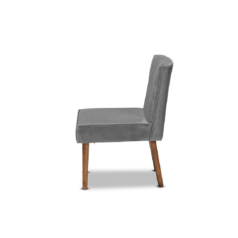 Baxton Studio Alvis Mid-Century Modern Grey Velvet Upholstered and Walnut Brown Finished Wood Dining Chair