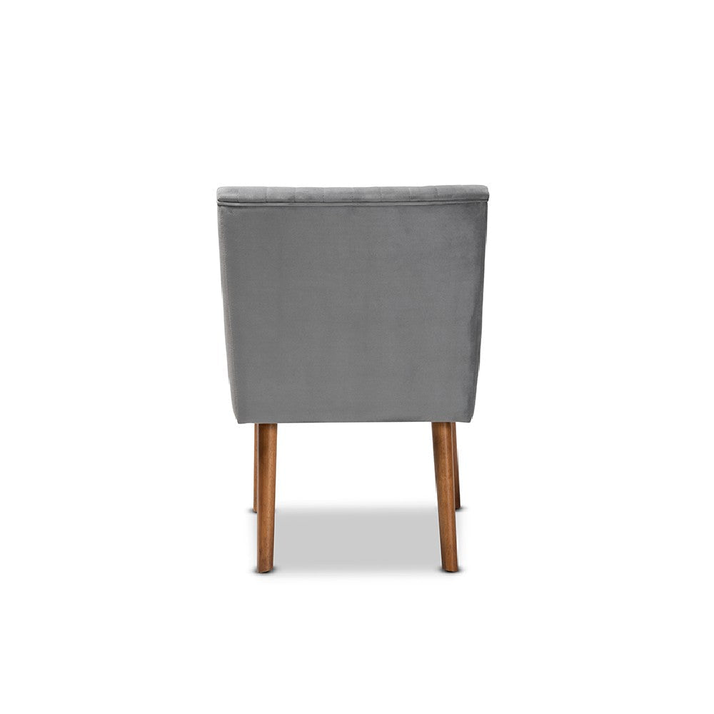 Baxton Studio Alvis Mid-Century Modern Grey Velvet Upholstered and Walnut Brown Finished Wood Dining Chair