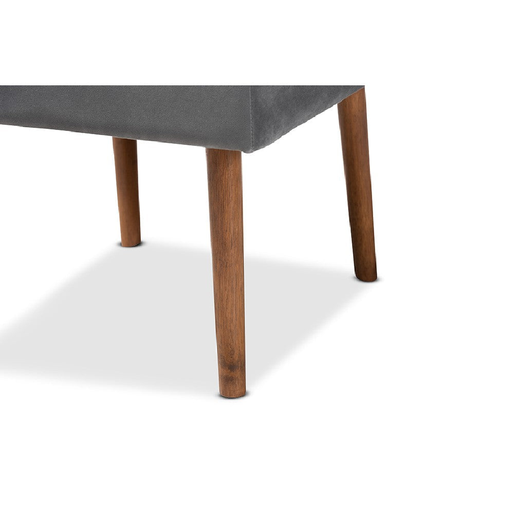 Baxton Studio Alvis Mid-Century Modern Grey Velvet Upholstered and Walnut Brown Finished Wood Dining Chair