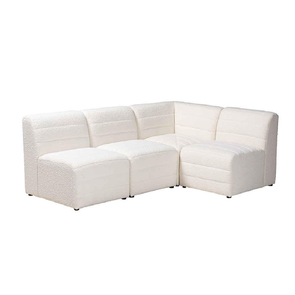 Baxton Studio Maya Modern White Boucle Fabric 4-Piece Modular Sectional Sofa WHI-BBT8070-Maya-Cream-4PC