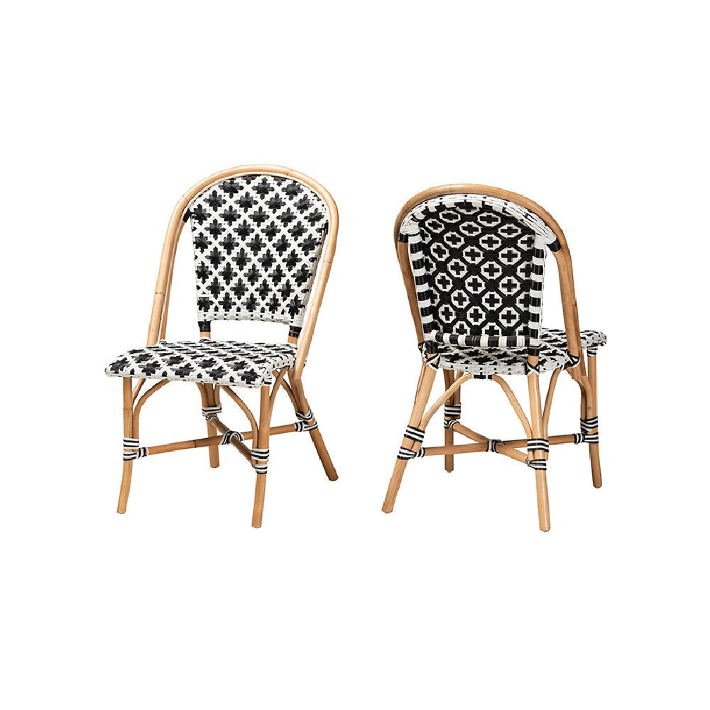 bali & pari Ambre Modern French Black and White Weaving Natural Rattan 2-Piece Bistro Chair Set WHI-BC003-Rattan-DC