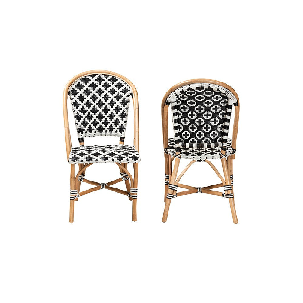 bali & pari Ambre Modern French Black and White Weaving Natural Rattan 2-Piece Bistro Chair Set WHI-BC003-Rattan-DC