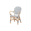 bali & pari Bryson Modern French Blue and White Weaving and Natural Rattan Bistro Chair WHI-BC010-W2-Rattan-DC-Arm