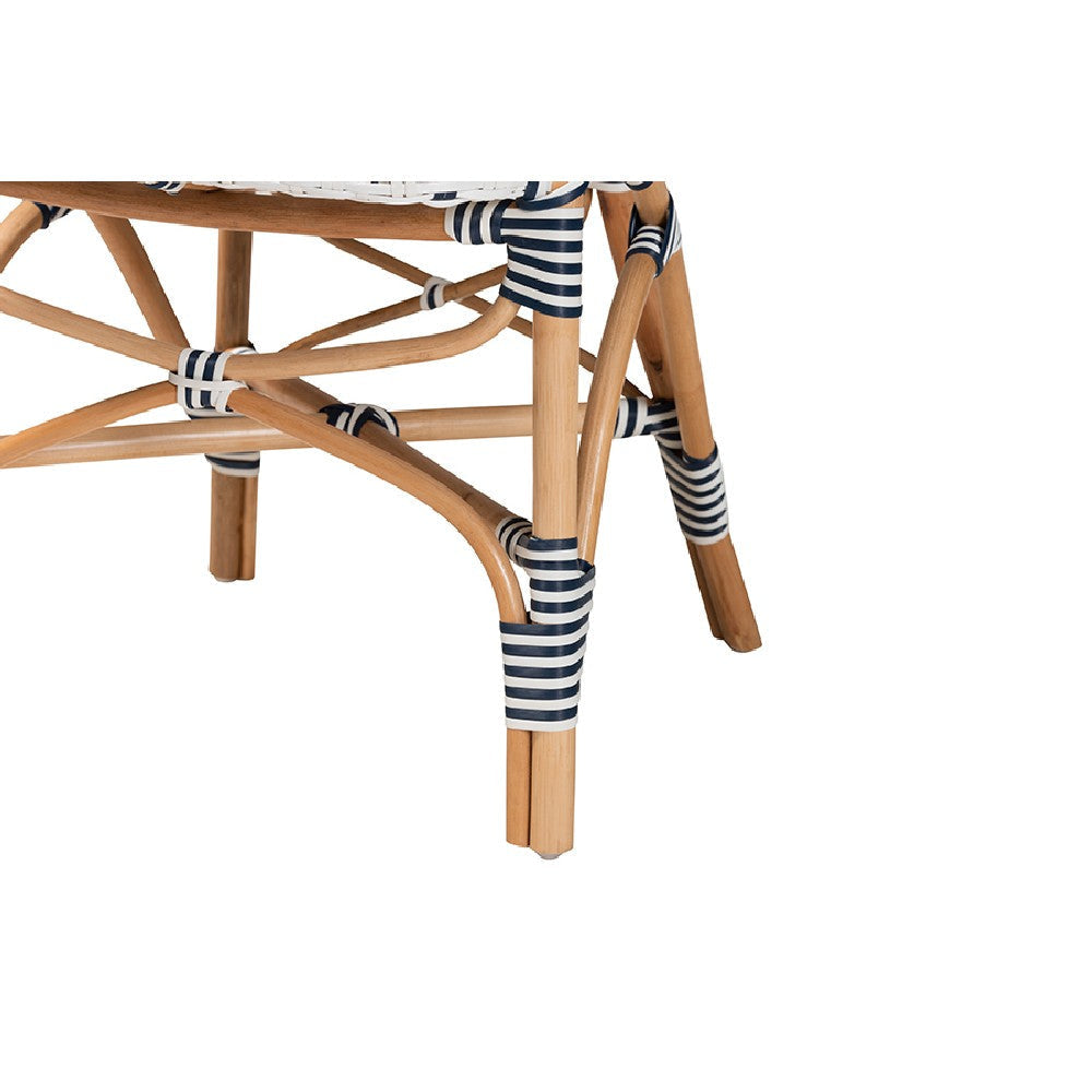 bali & pari Bryson Modern French Blue and White Weaving and Natural Rattan Bistro Chair WHI-BC010-W2-Rattan-DC-Arm