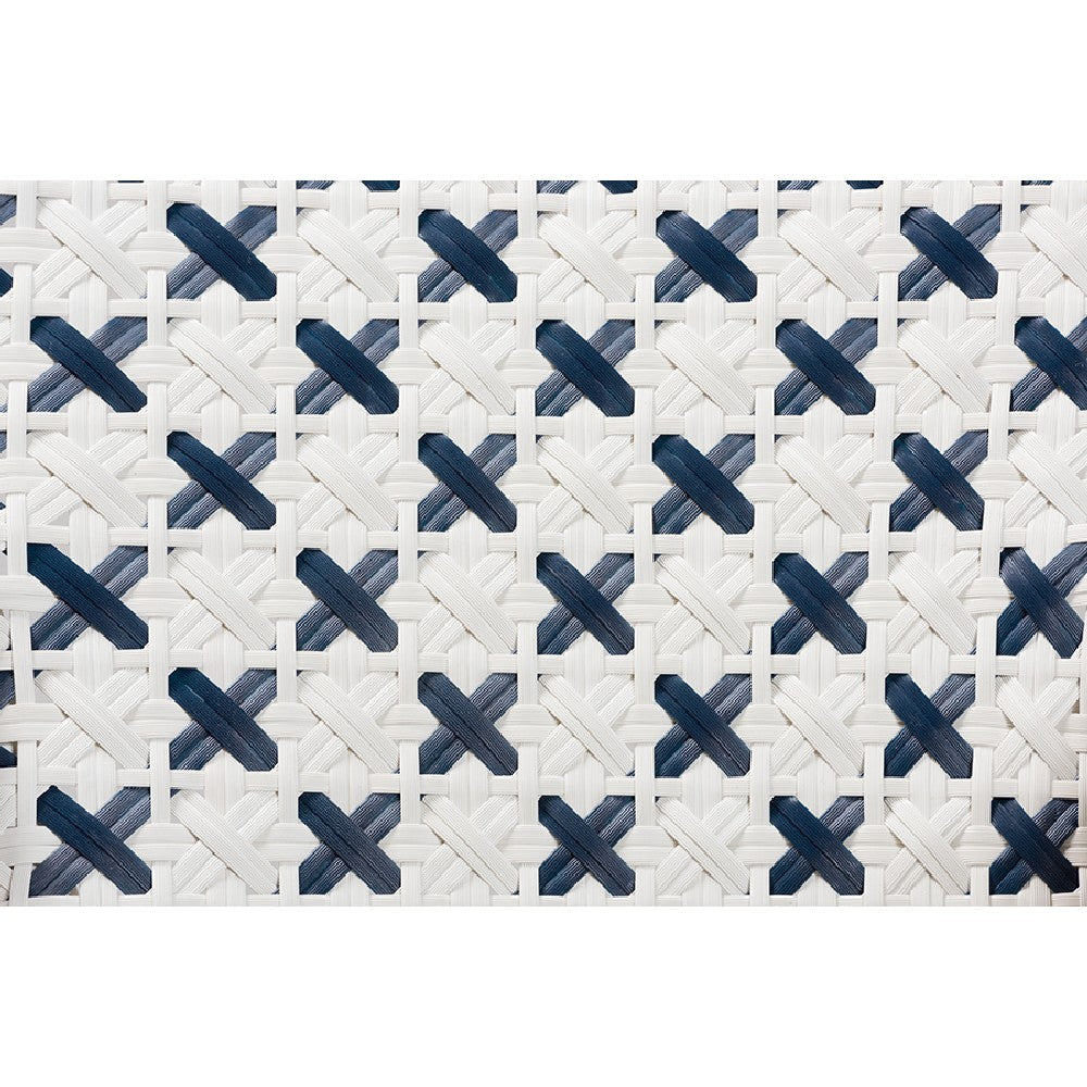 bali & pari Bryson Modern French Blue and White Weaving and Natural Rattan Bistro Chair