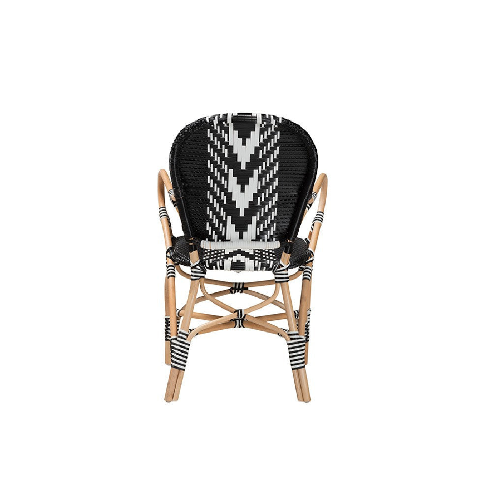 bali & pari Wallis Modern French Two-Tone Black and White Weaving and Natural Rattan Indoor Dining Chair WHI-BC010-W3-Rattan-DC-Arm