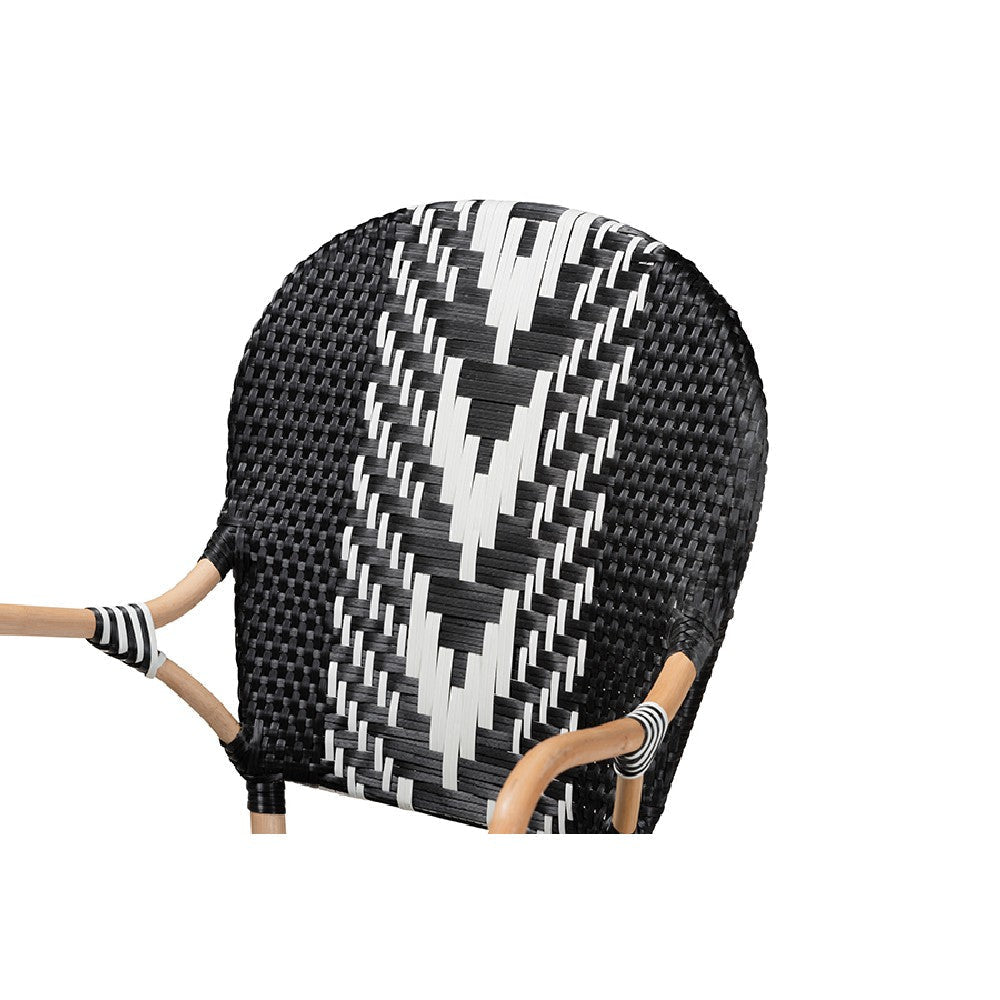 bali & pari Wallis Modern French Two-Tone Black and White Weaving and Natural Rattan Indoor Dining Chair WHI-BC010-W3-Rattan-DC-Arm