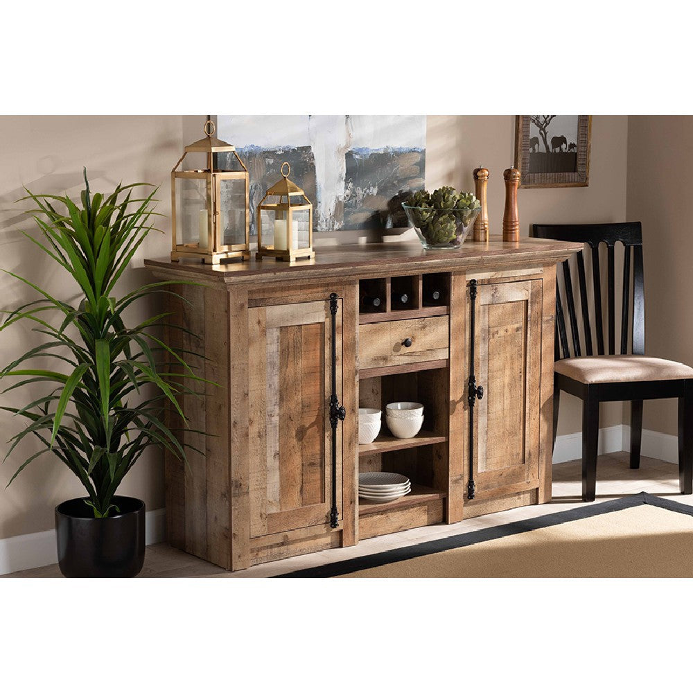 Baxton Studio Albert Modern and Contemporary Farmhouse Rustic Finished Wood 2-Door Dining Room Sideboard Buffet
