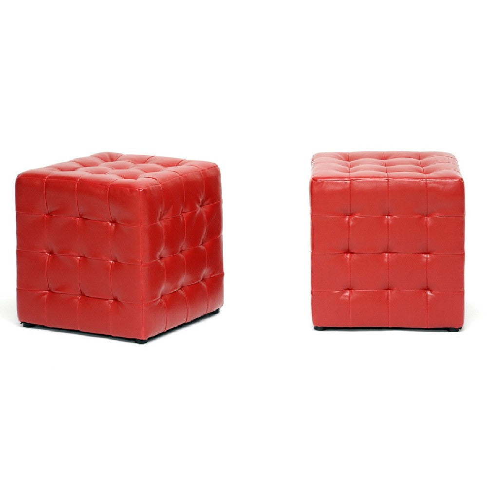 Baxton Studio Siskal Red Modern Cube Ottoman (Set of 2)