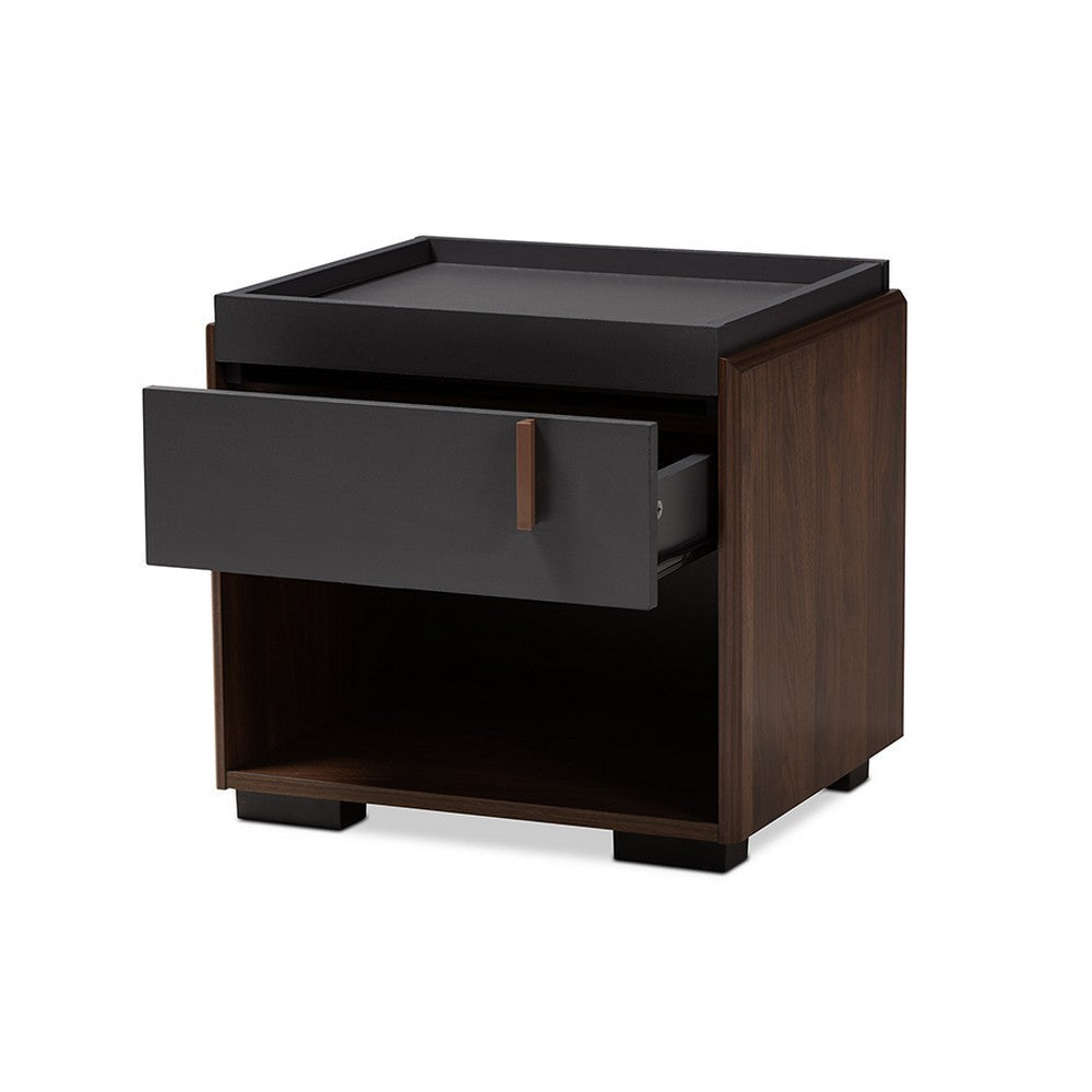 Baxton Studio Rikke Modern and Contemporary Two-Tone Gray and Walnut Finished Wood 1-Drawer Nightstand WHI-BR3NT304-Columbia-Dark-Grey-NS