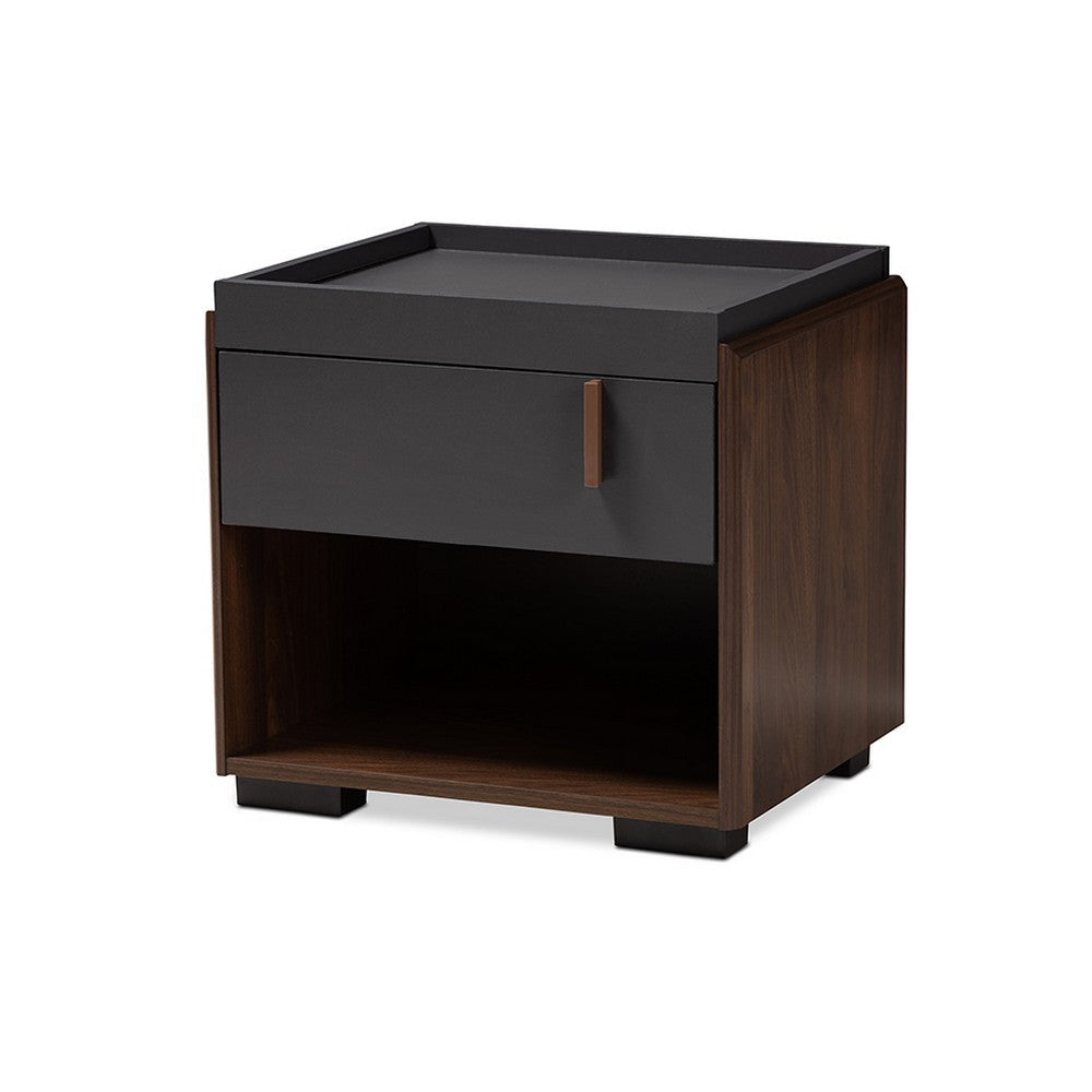 Baxton Studio Rikke Modern and Contemporary Two-Tone Gray and Walnut Finished Wood 1-Drawer Nightstand WHI-BR3NT304-Columbia-Dark-Grey-NS