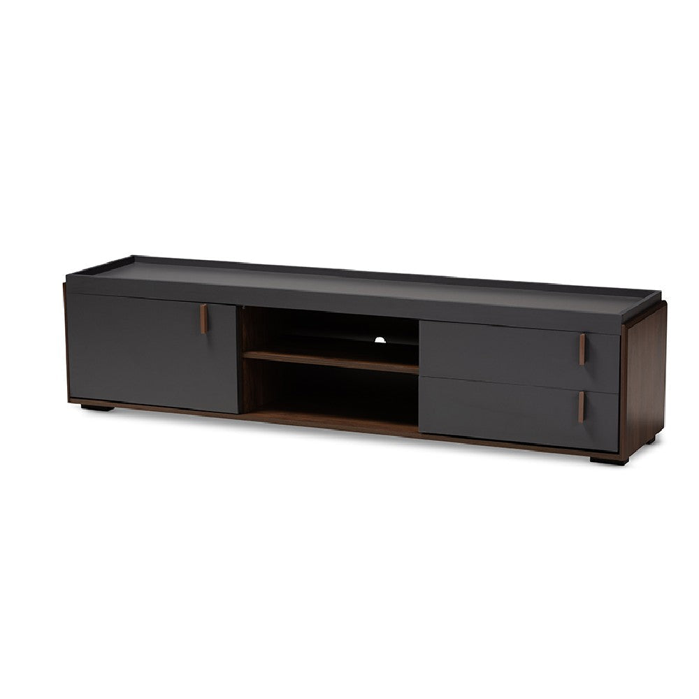 Baxton Studio Rikke Modern and Contemporary Two-Tone Gray and Walnut Finished Wood 2-Drawer TV Stand WHI-BR3TV313-Columbia-Dark-Grey-TV