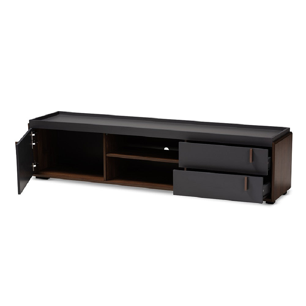 Baxton Studio Rikke Modern and Contemporary Two-Tone Gray and Walnut Finished Wood 2-Drawer TV Stand WHI-BR3TV313-Columbia-Dark-Grey-TV