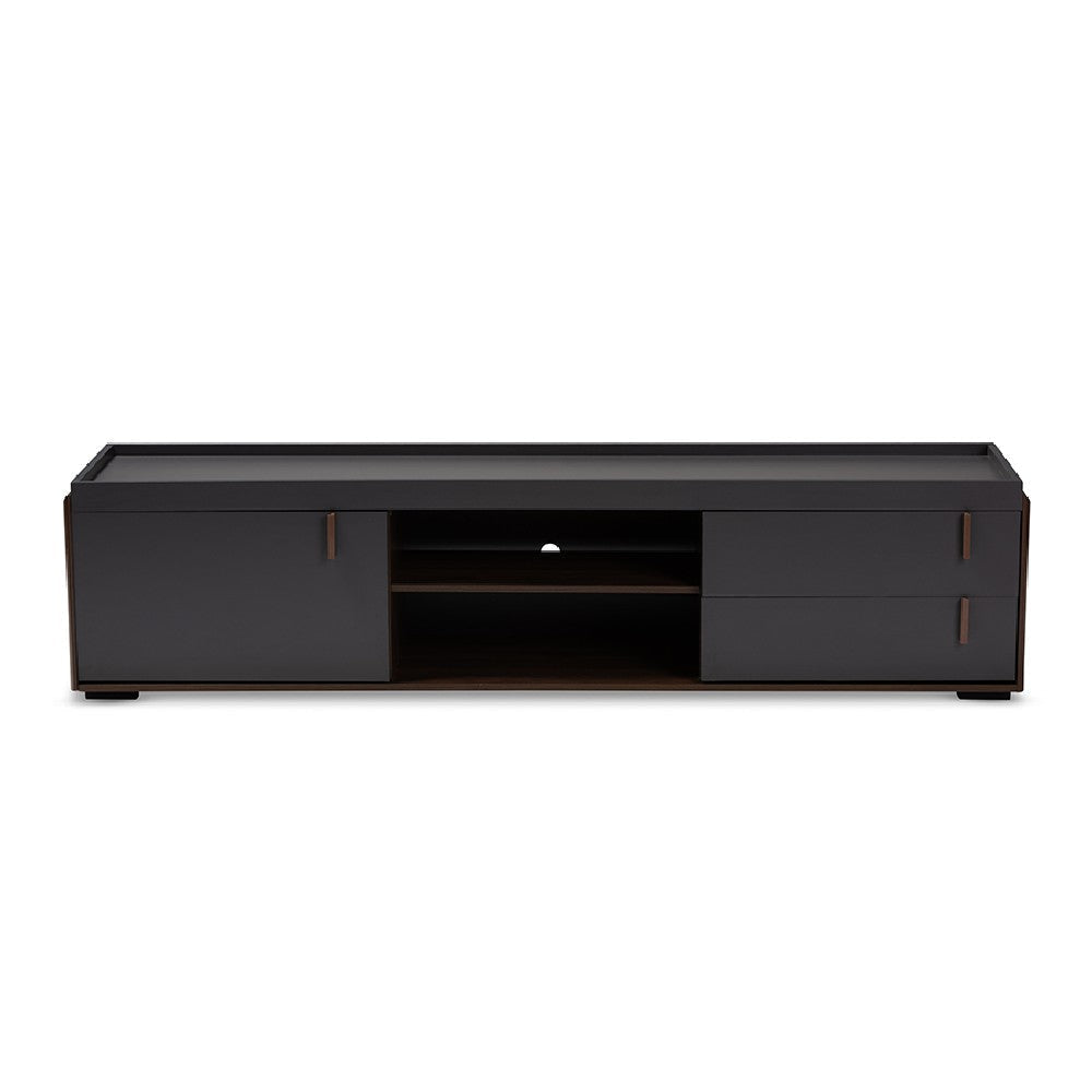 Baxton Studio Rikke Modern and Contemporary Two-Tone Gray and Walnut Finished Wood 2-Drawer TV Stand WHI-BR3TV313-Columbia-Dark-Grey-TV