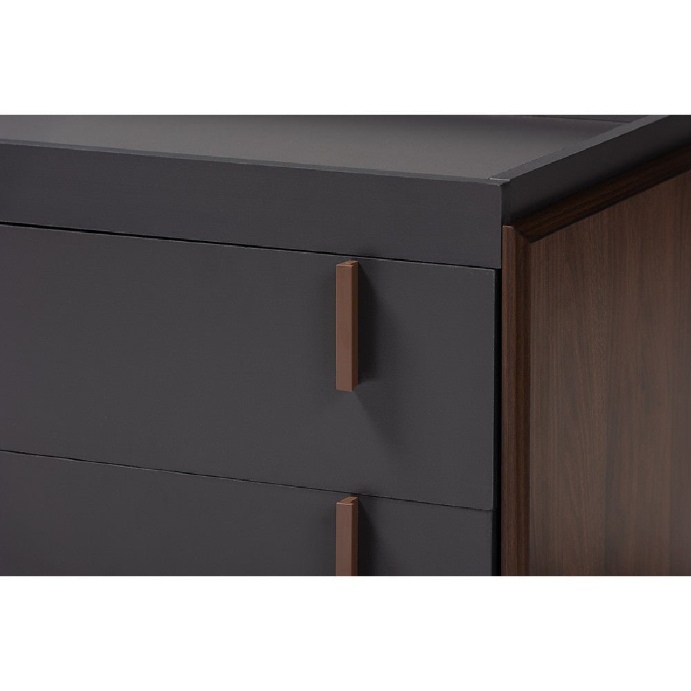 Baxton Studio Rikke Modern and Contemporary Two-Tone Gray and Walnut Finished Wood 2-Drawer TV Stand WHI-BR3TV313-Columbia-Dark-Grey-TV